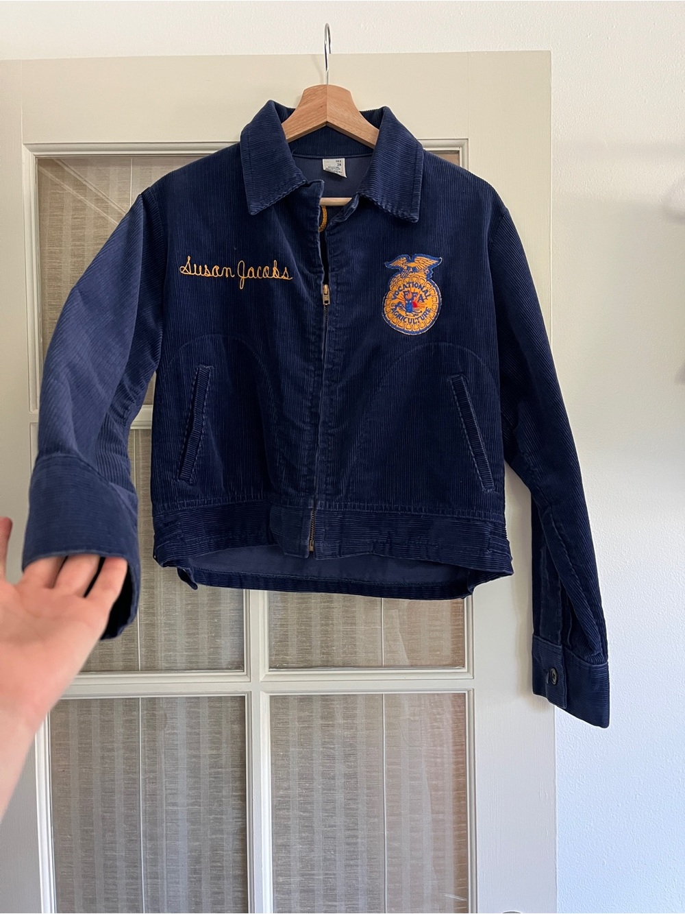 Vintage FFA Deep Indigo Blue Corduroy Jean Jacket California Embroidered Varsity - Picture 4 of 17